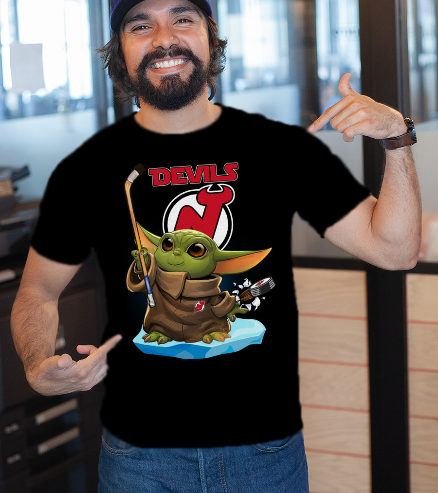 Baby Yoda New Jersey Devils Hockey Puck Lightsaber T-Shirt