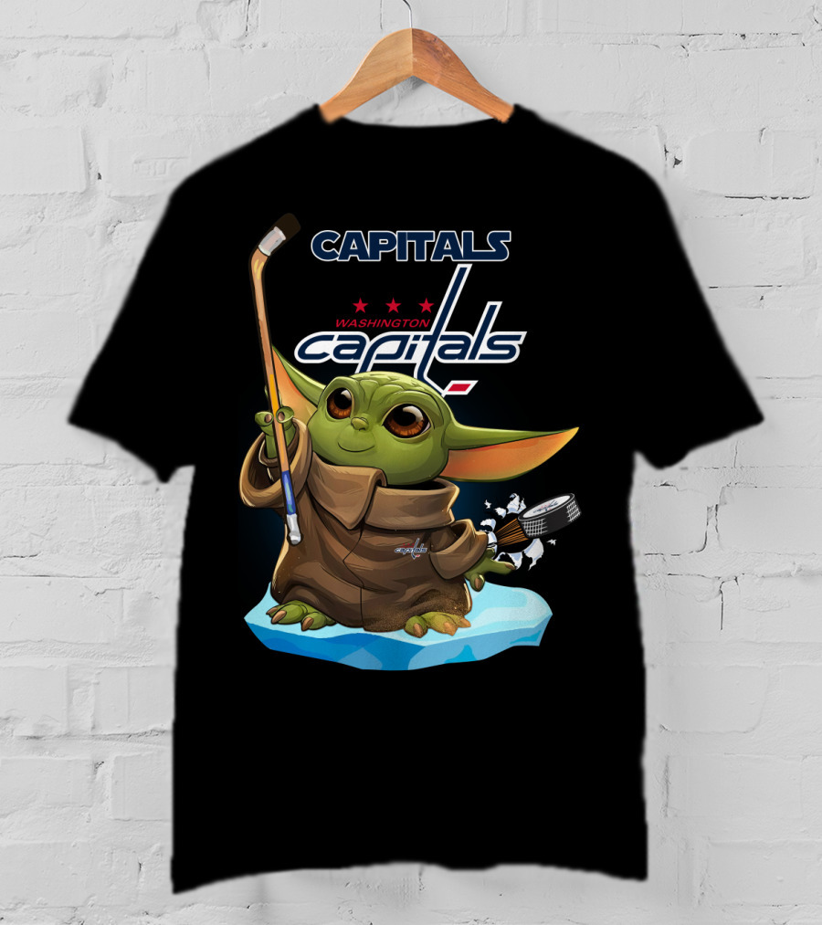 Washington Capitals Baby Yoda Hockey Sticks NHL Ice Skating Puck T-Shirt