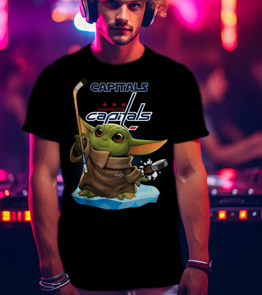 Washington Capitals Baby Yoda Hockey Sticks NHL Ice Skating Puck T-Shirt