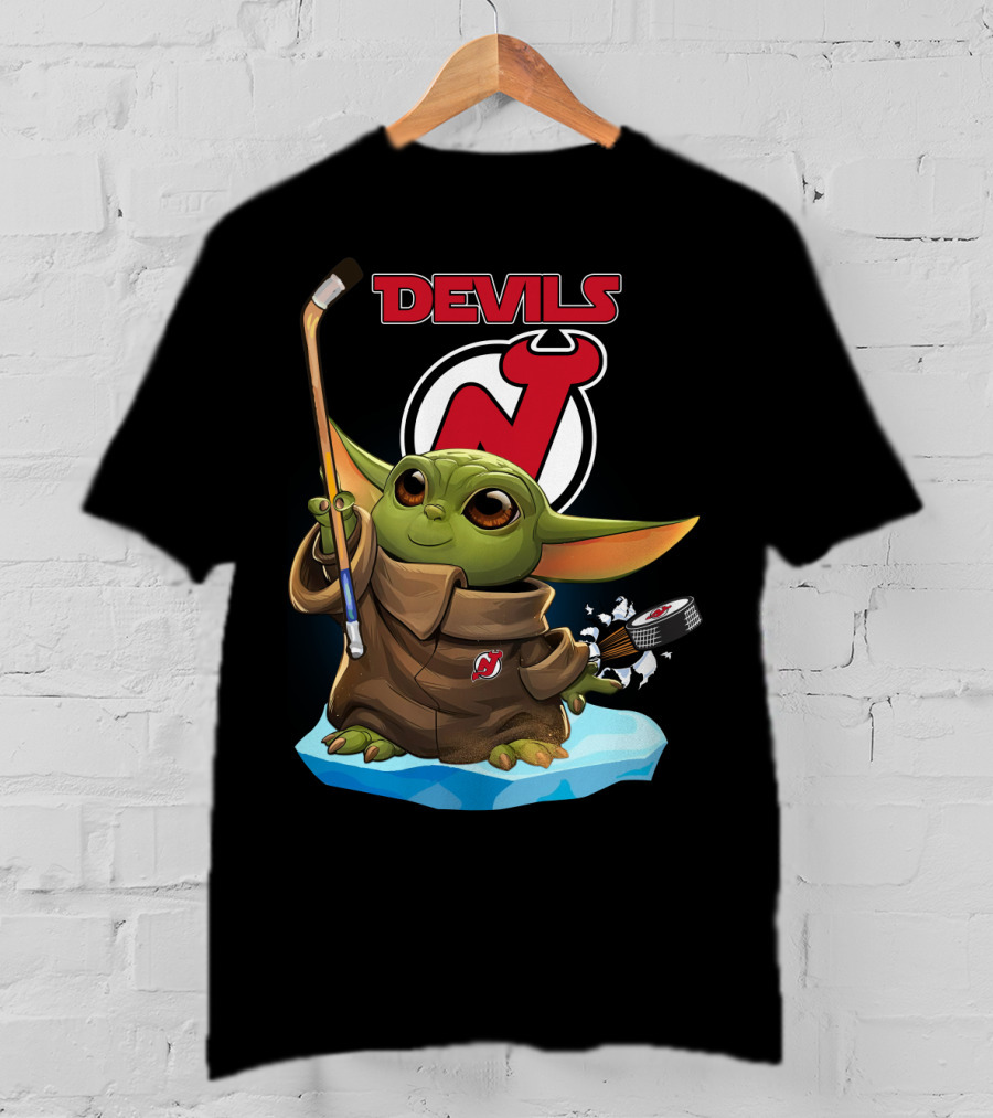New Jersey Devils Baby Yoda NHL Hockey Stick Puck T-Shirt