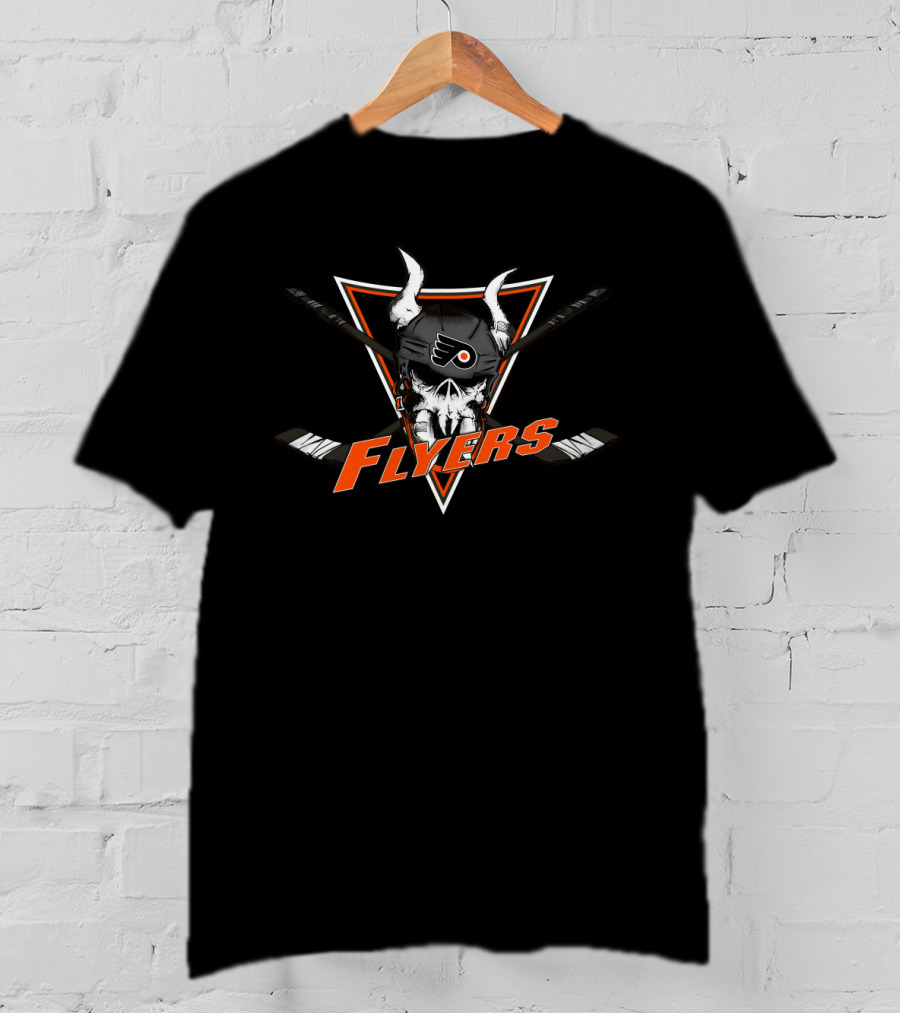Flyers Skull With Hockey Sticks And Helmet T-Shirt