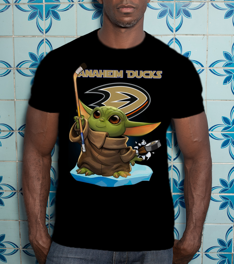 Baby Yoda Anaheim Ducks NHL Hockey Team Cute Character Fan T-Shirt