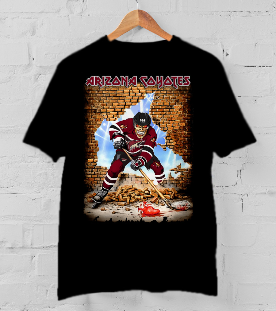 Arizona Coyotes Hockey Skeleton Player Breaking Through Brick Wall T-Shirt