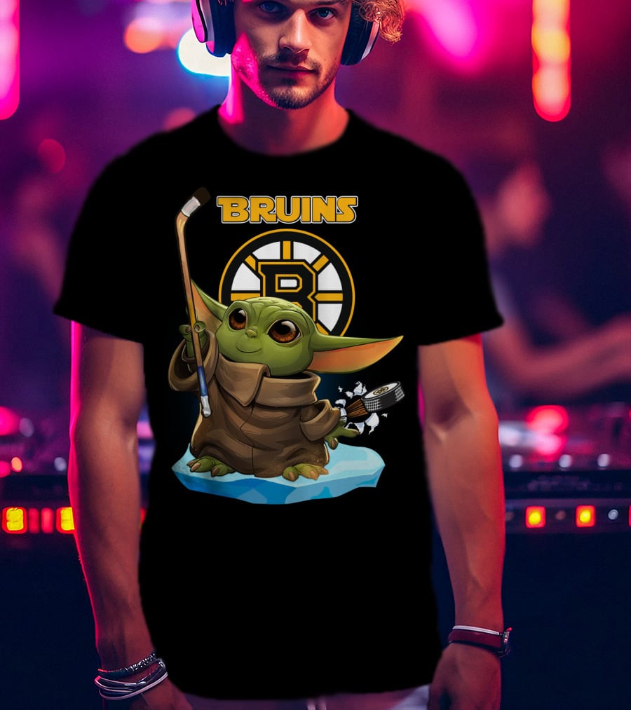Bruins Baby Yoda Hockey Star Wars Crossover T-Shirt