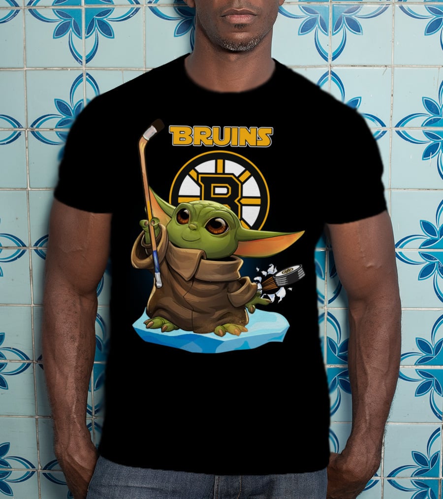 Bruins Baby Yoda Hockey Star Wars Crossover T-Shirt