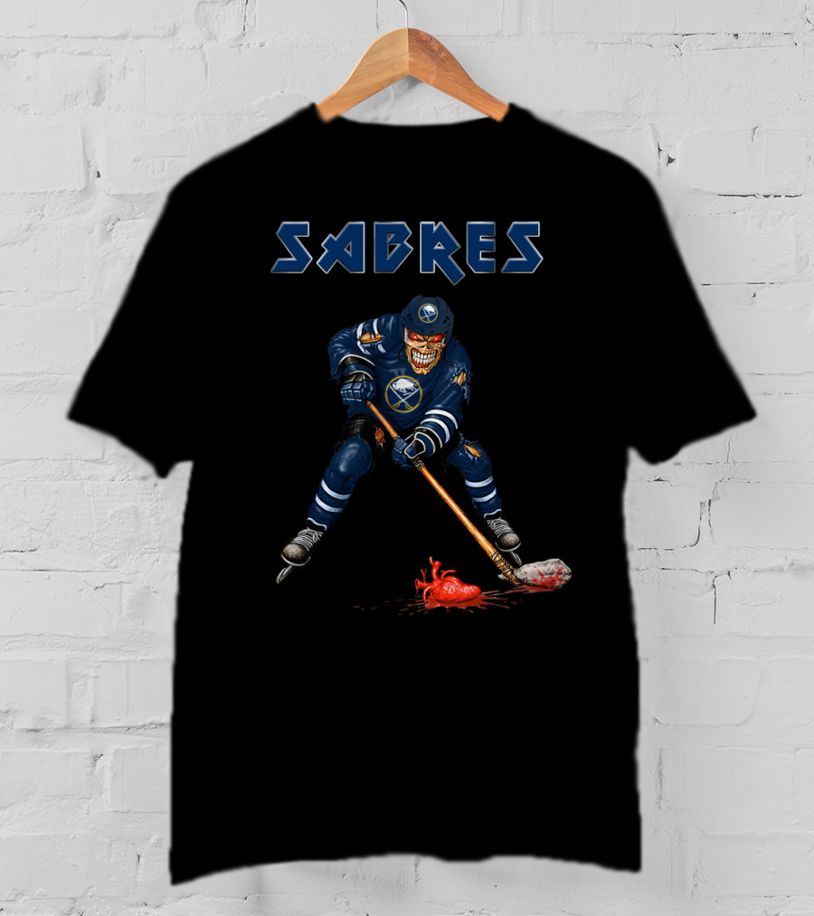 Sabres Grim Reaper Hockey Player With Bloody Heart And Stick T-Shirt