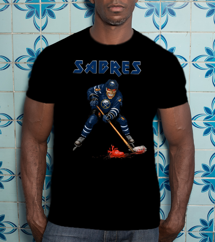 Sabres Grim Reaper Hockey Player With Bloody Heart And Stick T-Shirt