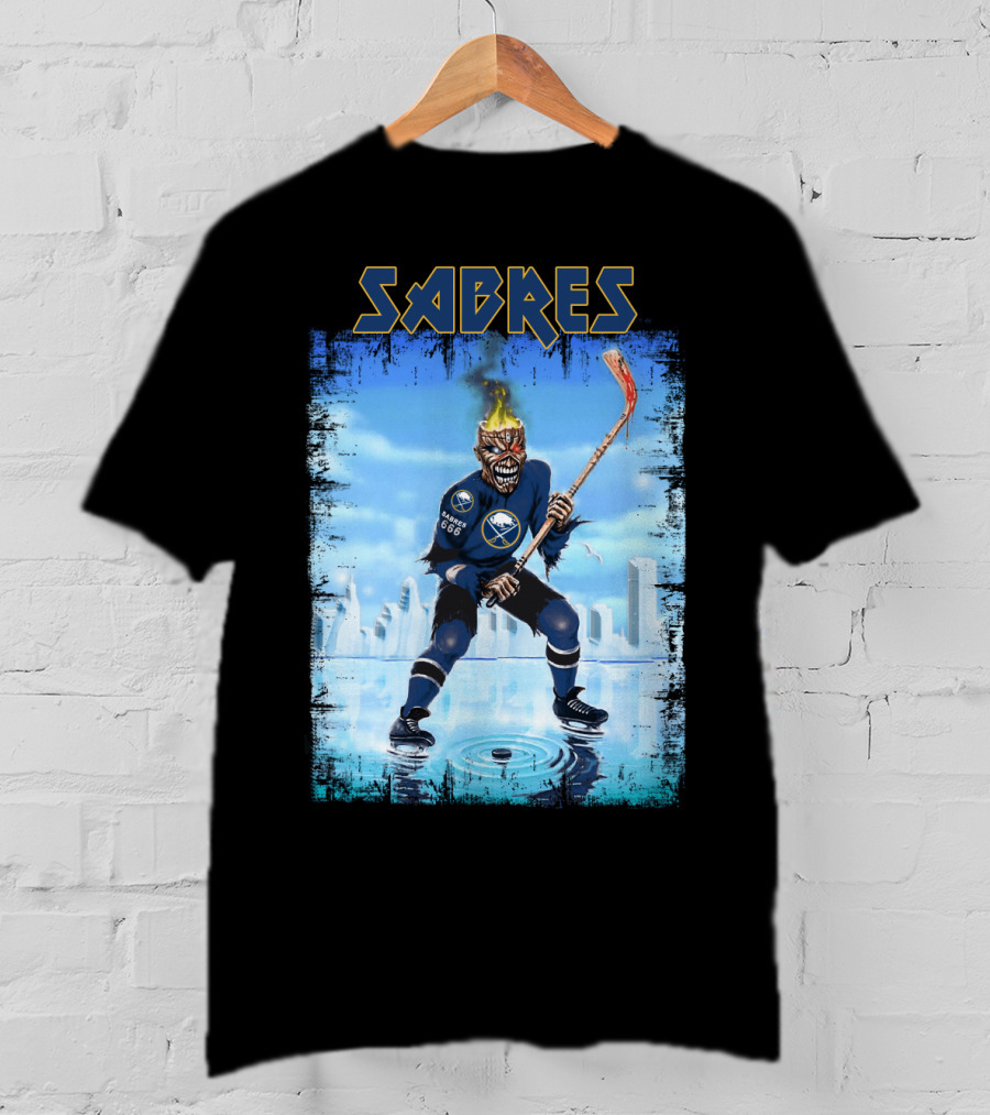 Sabres Hockey Themed Artwork With Dark Background And Fiery T-Shirt