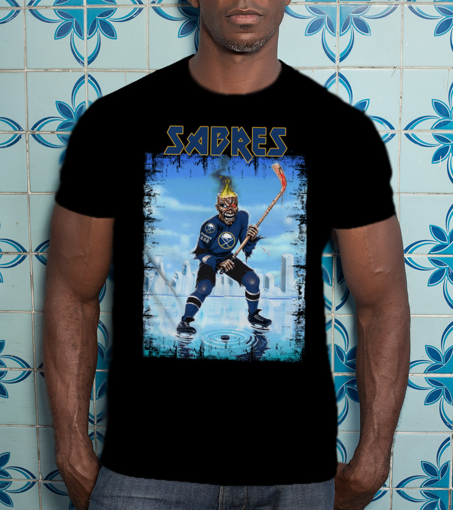 Sabres Hockey Themed Artwork With Dark Background And Fiery T-Shirt