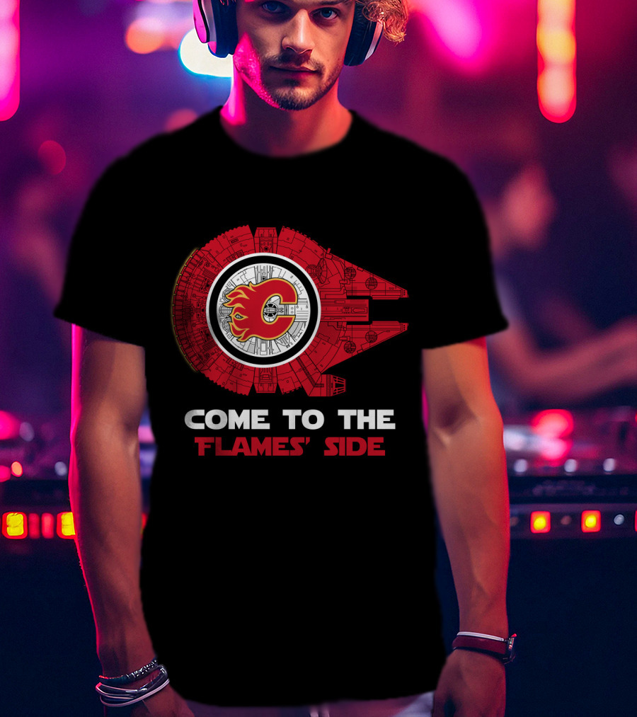 Come To The Flames' Side Calgary Flames Millennium Falcon T-Shirt