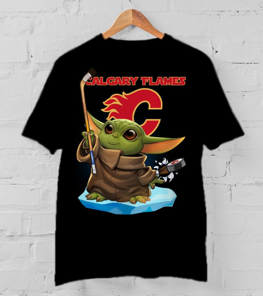 Calgary Flames Baby Yoda Hockey Puck T-Shirt