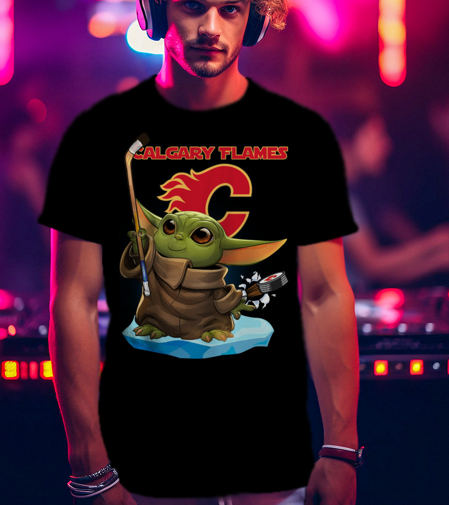 Calgary Flames Baby Yoda Hockey Puck T-Shirt