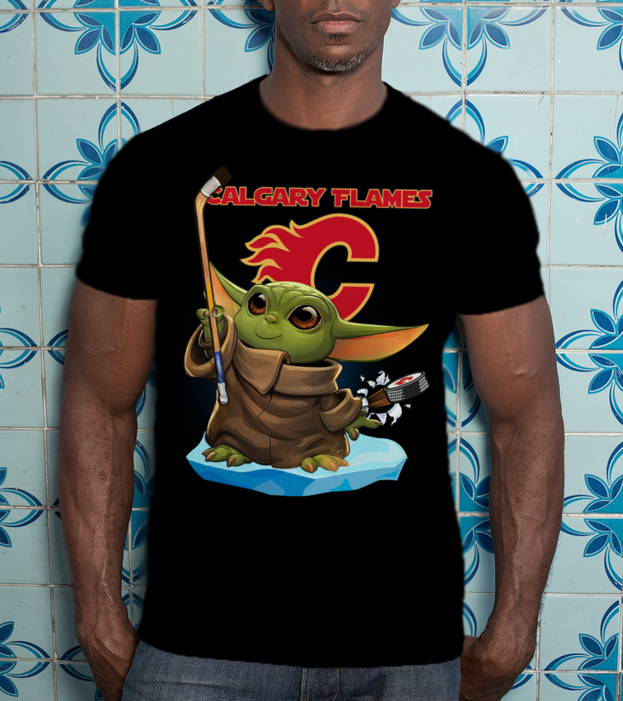 Calgary Flames Baby Yoda Hockey Puck T-Shirt