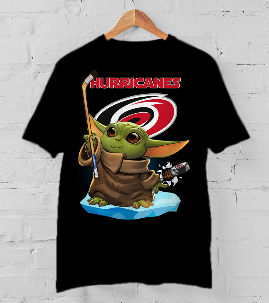 Hurricanes Baby Yoda With Hockey Stick And Puck Carolina Hurricanes T-Shirt