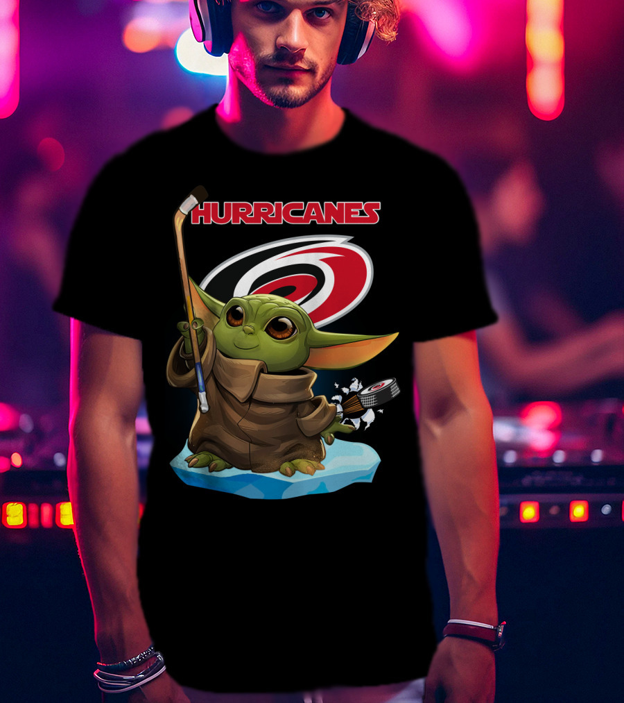 Hurricanes Baby Yoda With Hockey Stick And Puck Carolina Hurricanes T-Shirt