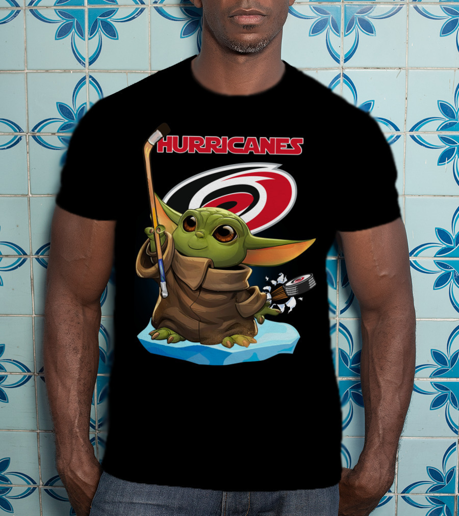 Hurricanes Baby Yoda With Hockey Stick And Puck Carolina Hurricanes T-Shirt