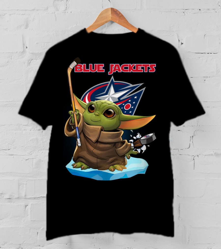 Blue Jackets Baby Yoda Hockey Fan T-Shirt