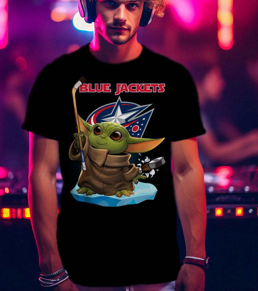 Blue Jackets Baby Yoda Hockey Fan T-Shirt