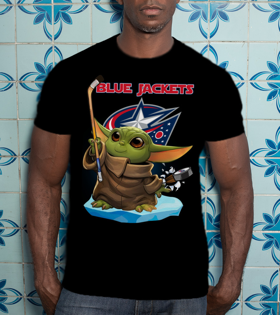 Blue Jackets Baby Yoda Hockey Fan T-Shirt