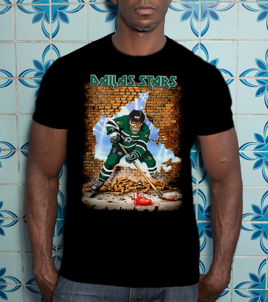 Dallas Stars Hockey Player With Broken Brick Wall And Heart T-Shirt
