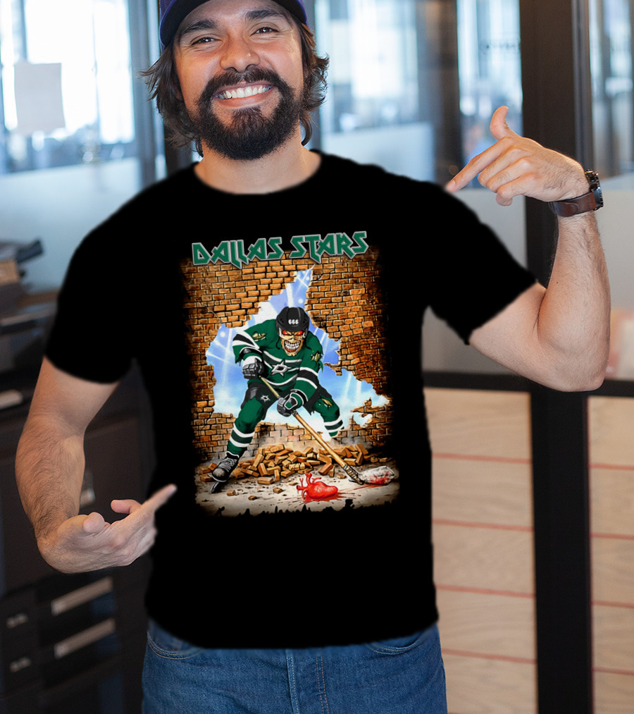 Dallas Stars Hockey Player With Broken Brick Wall And Heart T-Shirt