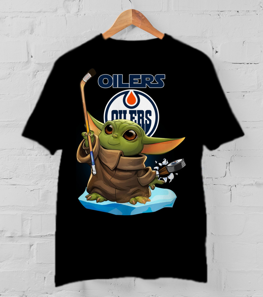 Baby Yoda Edmonton Oilers Hockey Crossover Fan T-Shirt