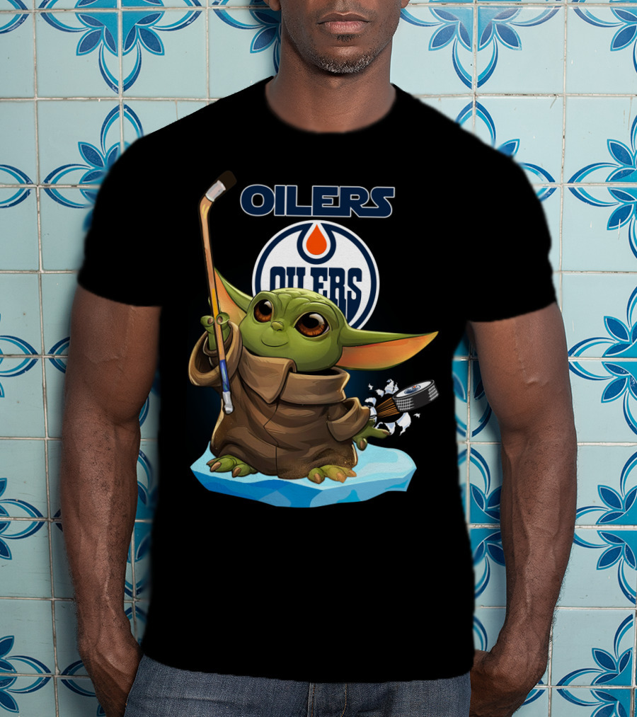 Baby Yoda Edmonton Oilers Hockey Crossover Fan T-Shirt