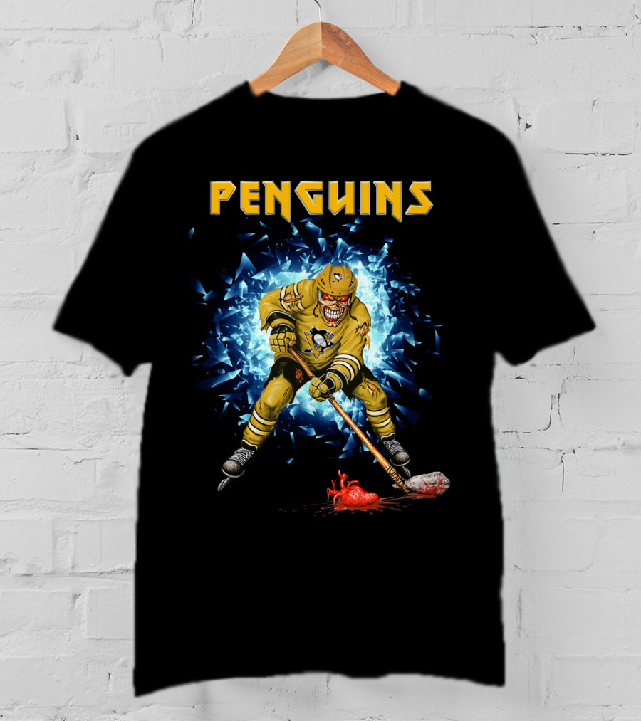 Penguins Hockey Skeleton Breaks Through Ice T-Shirt