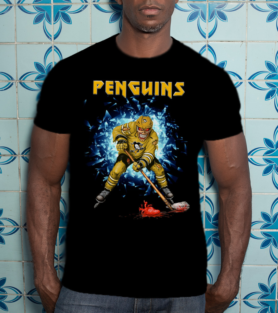 Penguins Hockey Skeleton Breaks Through Ice T-Shirt