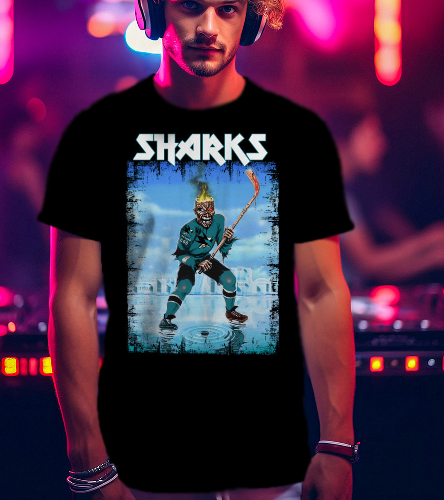 Sharks Fiery Hockey Player On Ice T-Shirt