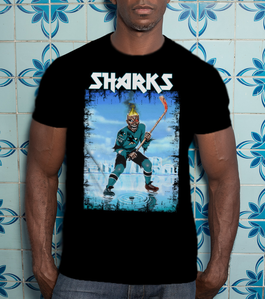 Sharks Fiery Hockey Player On Ice T-Shirt