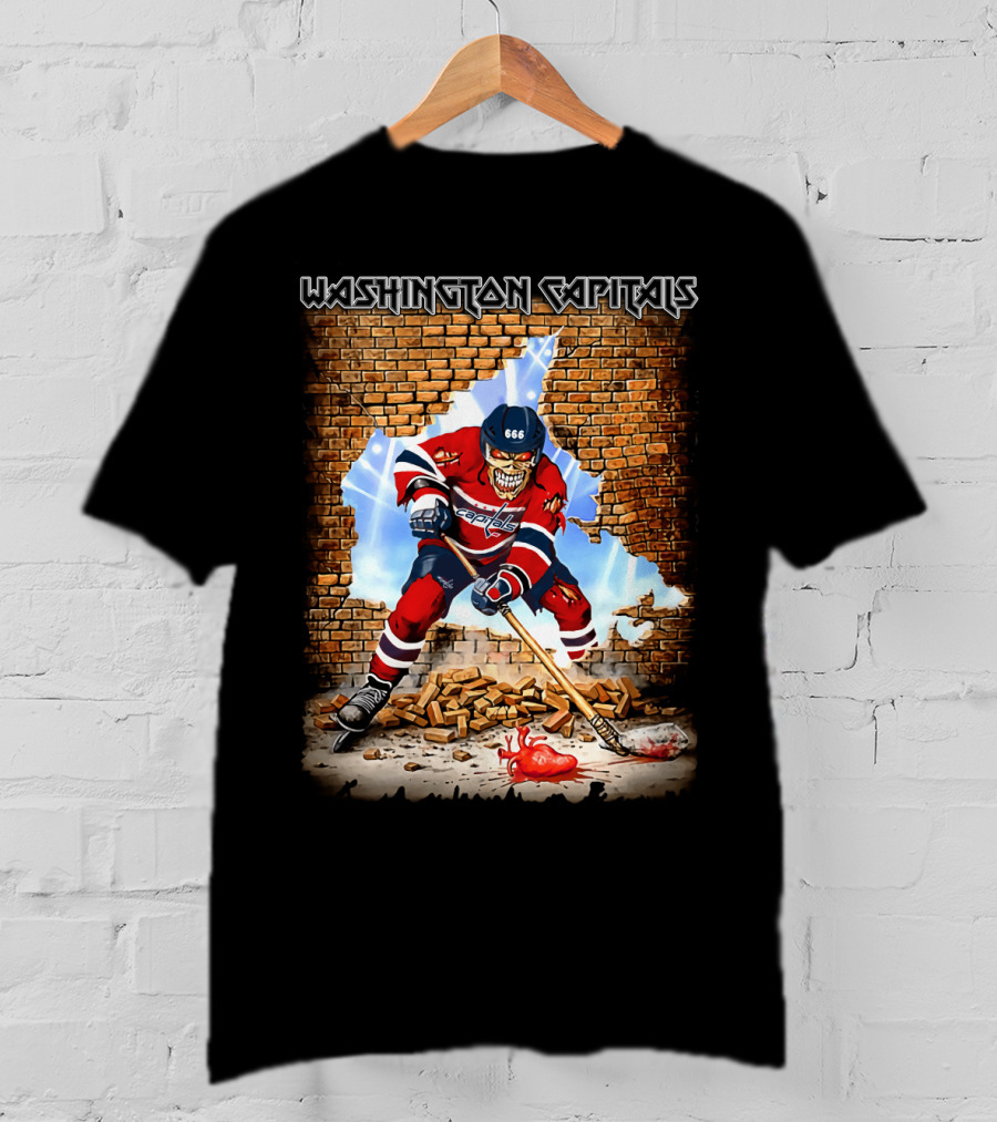 Washington Capitals Hockey Player Skull Brick Wall Artwork T-Shirt