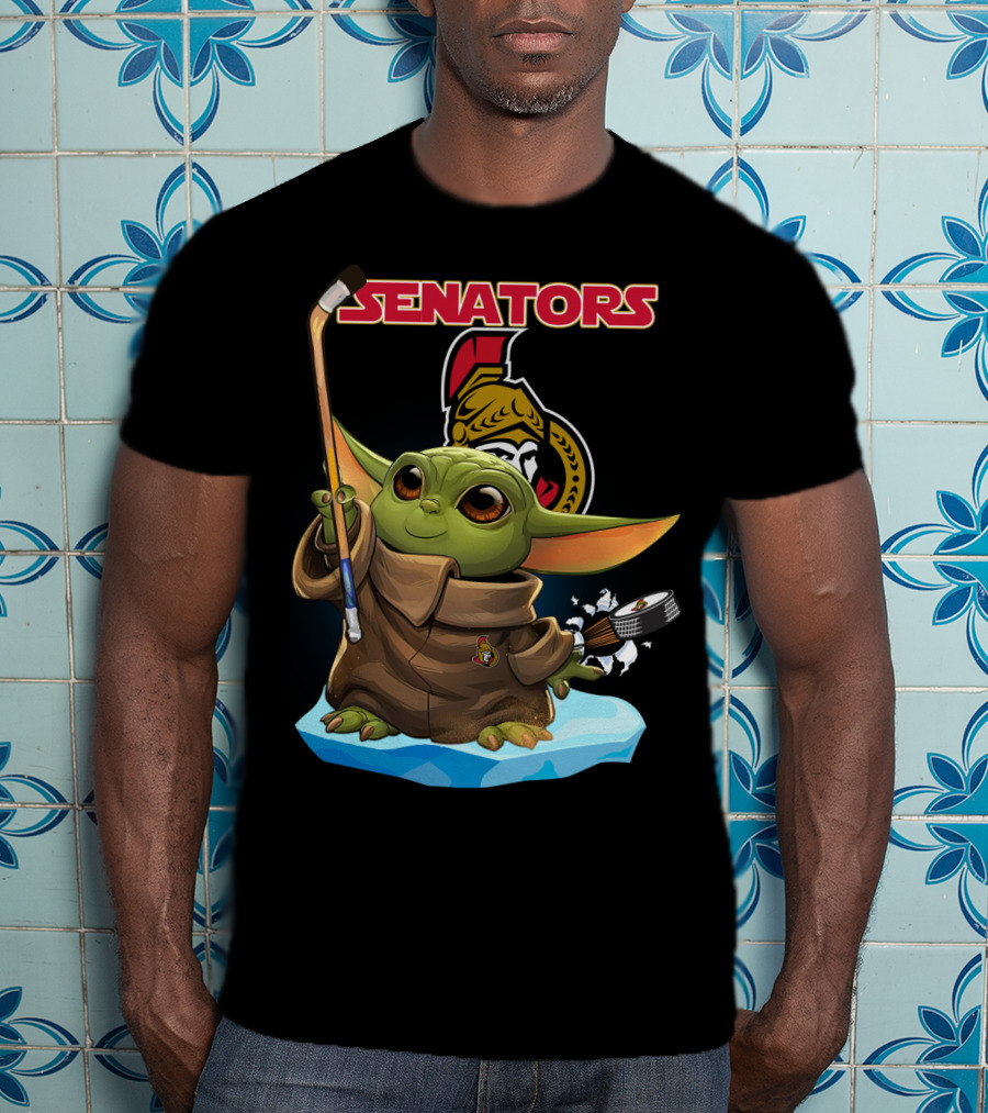 Baby Yoda Ottawa Senators Hockey Crossover T-Shirt