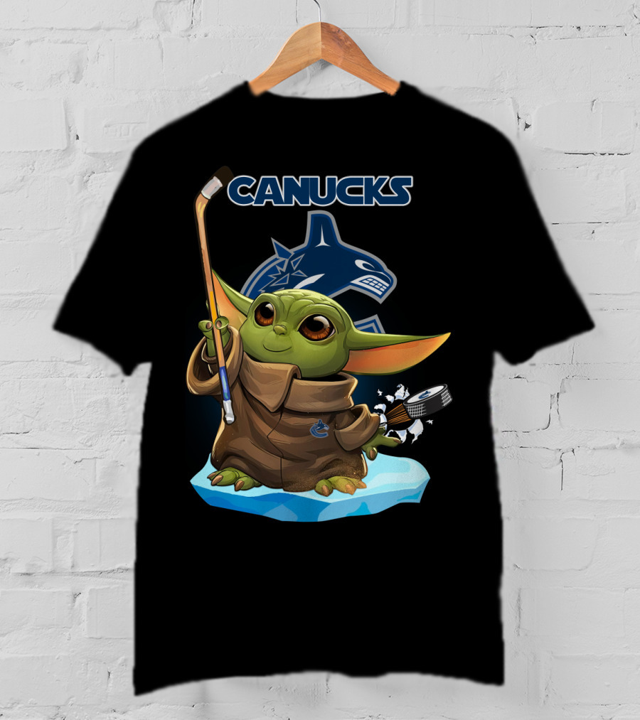Canucks Baby Yoda Hockey Stick Puck Vancouver NHL T-Shirt