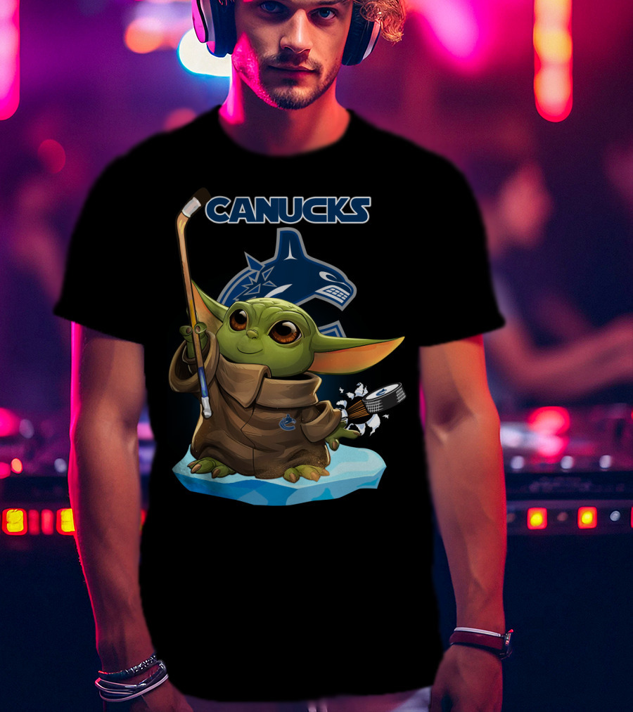 Canucks Baby Yoda Hockey Stick Puck Vancouver NHL T-Shirt