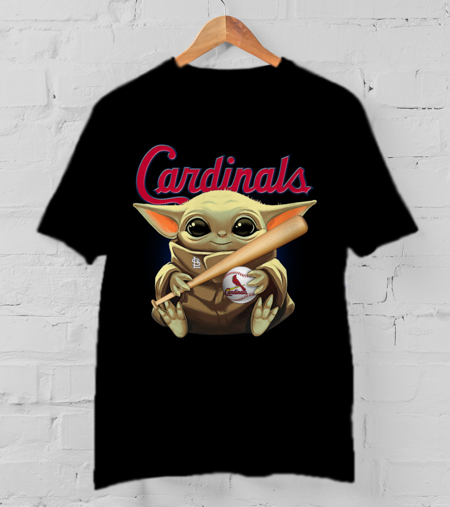 Cardinals Baseball St. Louis Baby Yoda With Bat And Ball T-Shirt