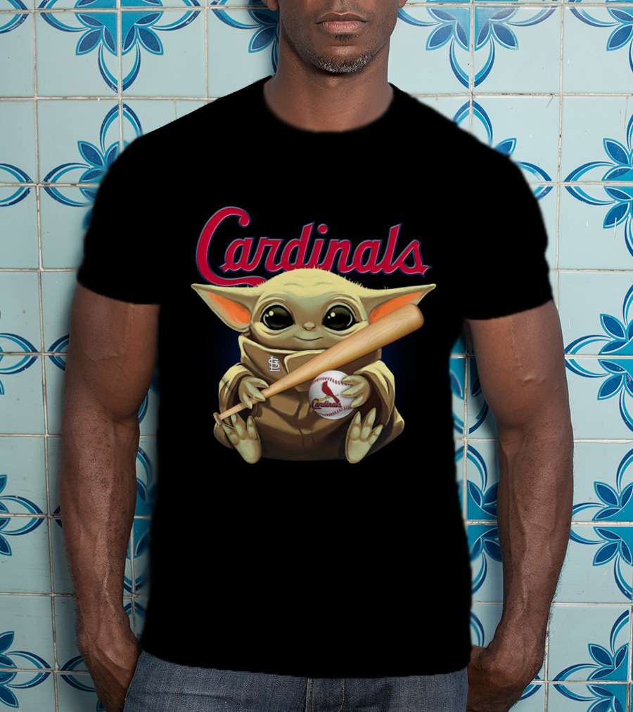 Cardinals Baseball St. Louis Baby Yoda With Bat And Ball T-Shirt