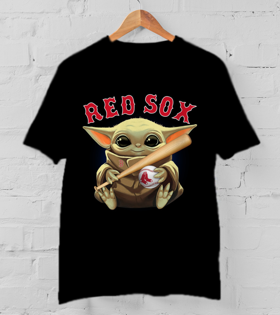 Boston Red Sox Baby Yoda Holding Baseball And Bat T-Shirt