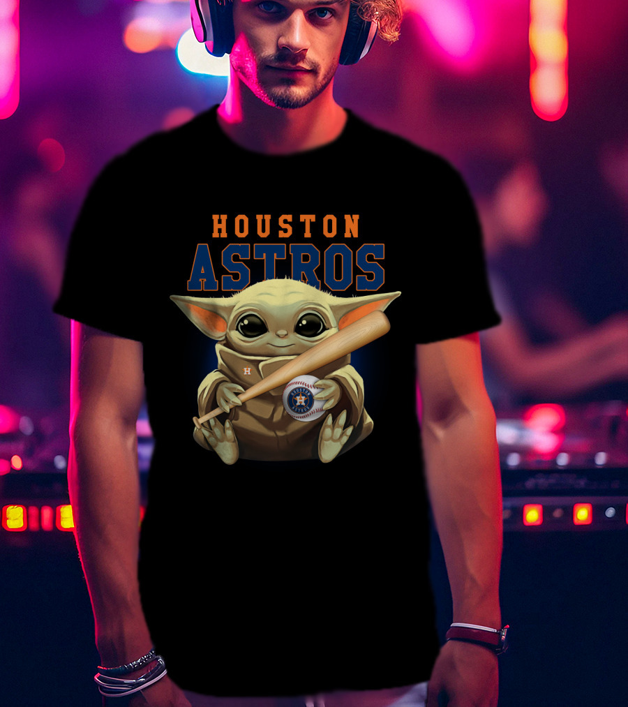 Houston Astros Baby Yoda Baseball Bat Holding T-Shirt