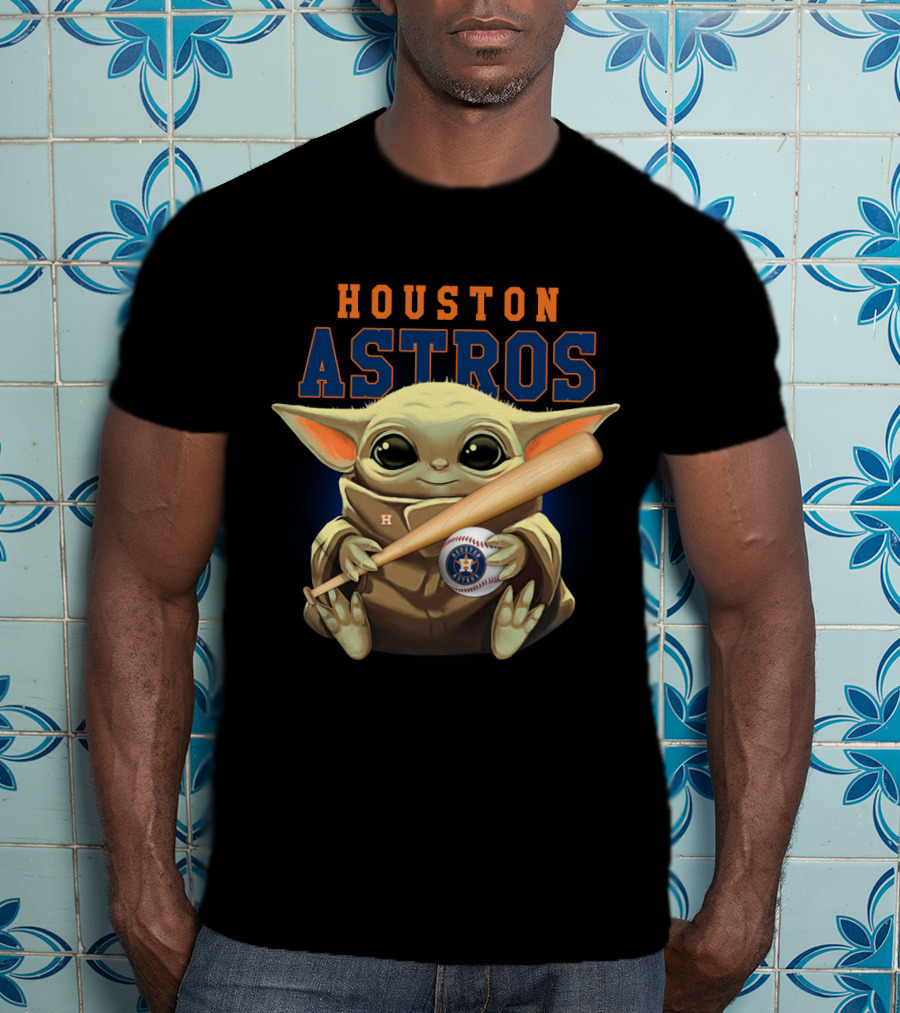 Houston Astros Baby Yoda Baseball Bat Holding T-Shirt