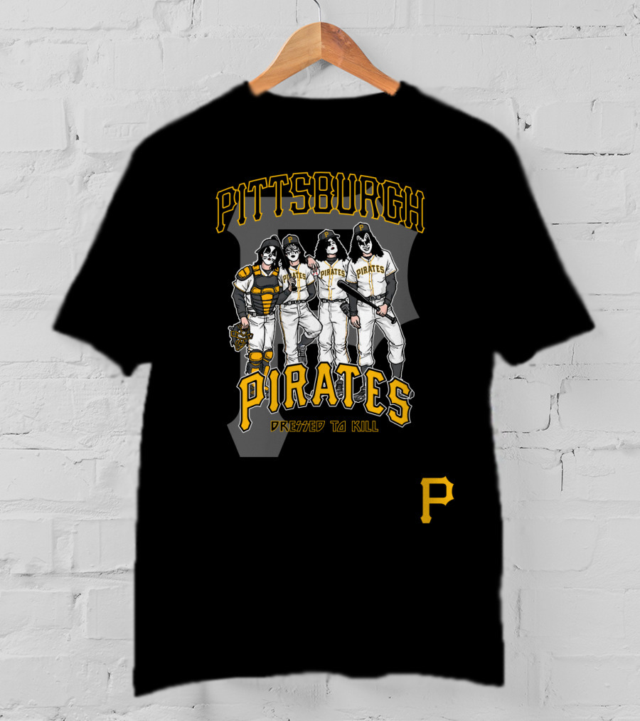 KISS Pittsburgh Pirates Dressed To Kill Baseball Rock Crossover T-Shirt