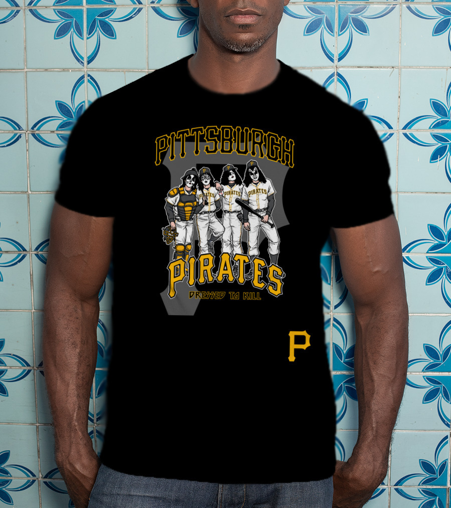 KISS Pittsburgh Pirates Dressed To Kill Baseball Rock Crossover T-Shirt