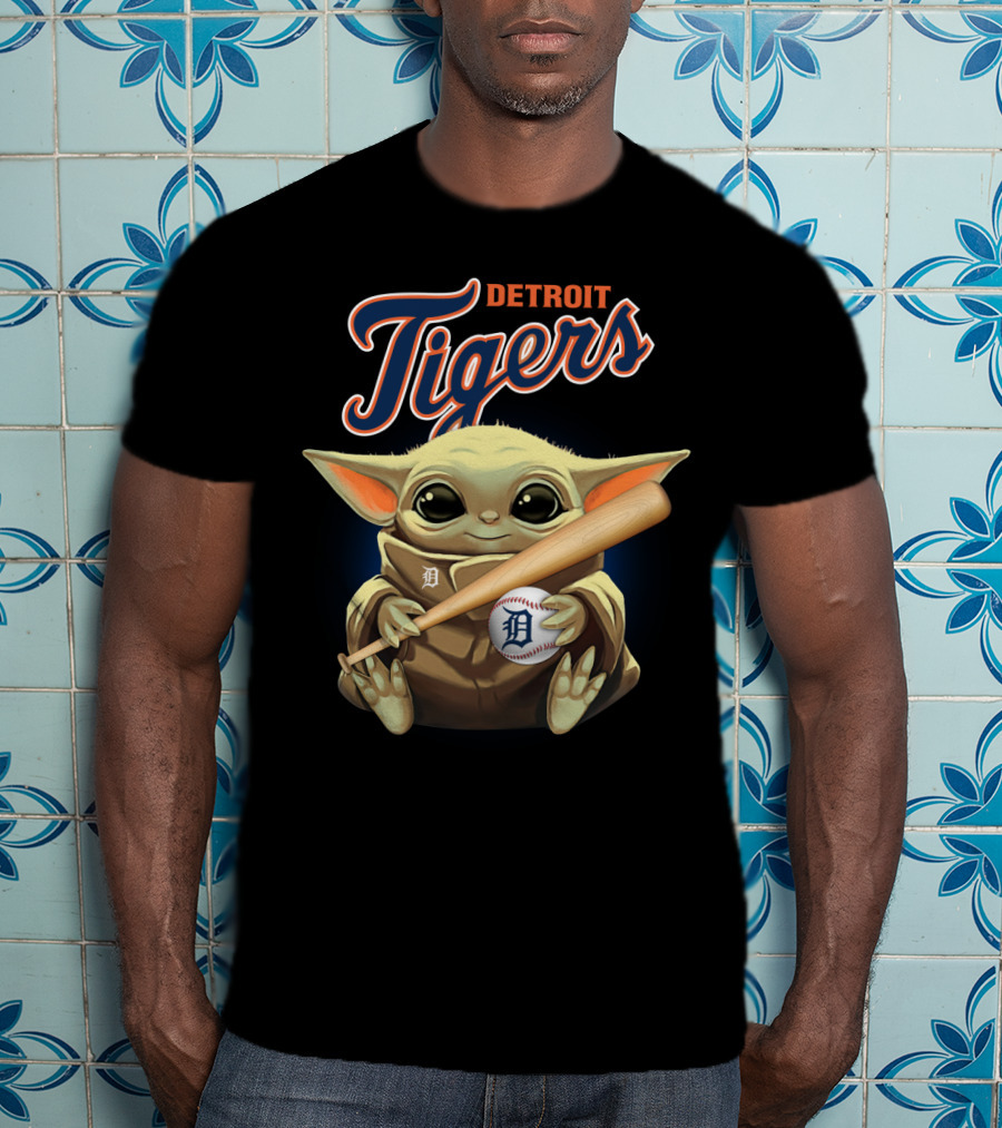 Detroit Tigers Baby Yoda Baseball T-Shirt