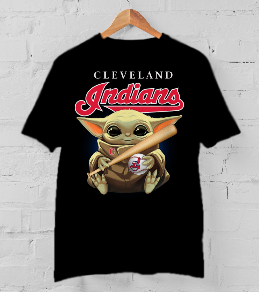 Cleveland Indians Baby Yoda Baseball Bat And Ball T-Shirt