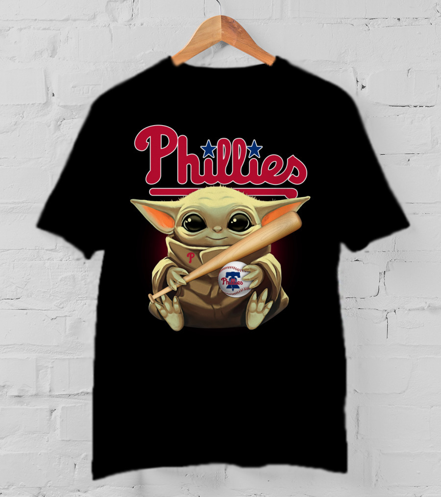 Phillies Baby Yoda With Bat And Baseball T-Shirt