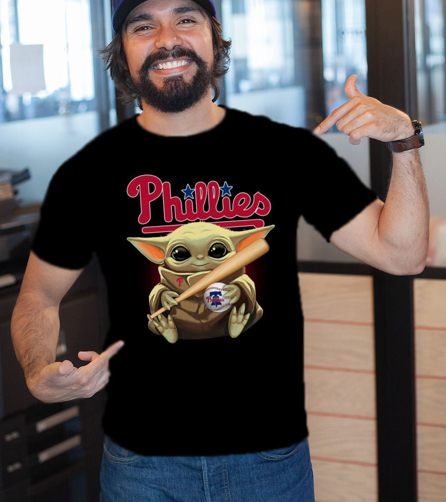Phillies Baby Yoda With Bat And Baseball T-Shirt