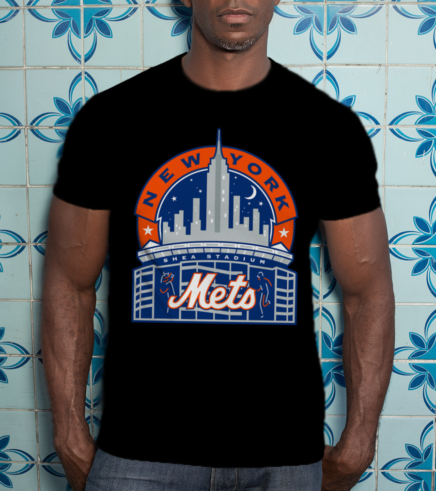 New York Mets Shea Stadium Skyline Moon Stars T-Shirt
