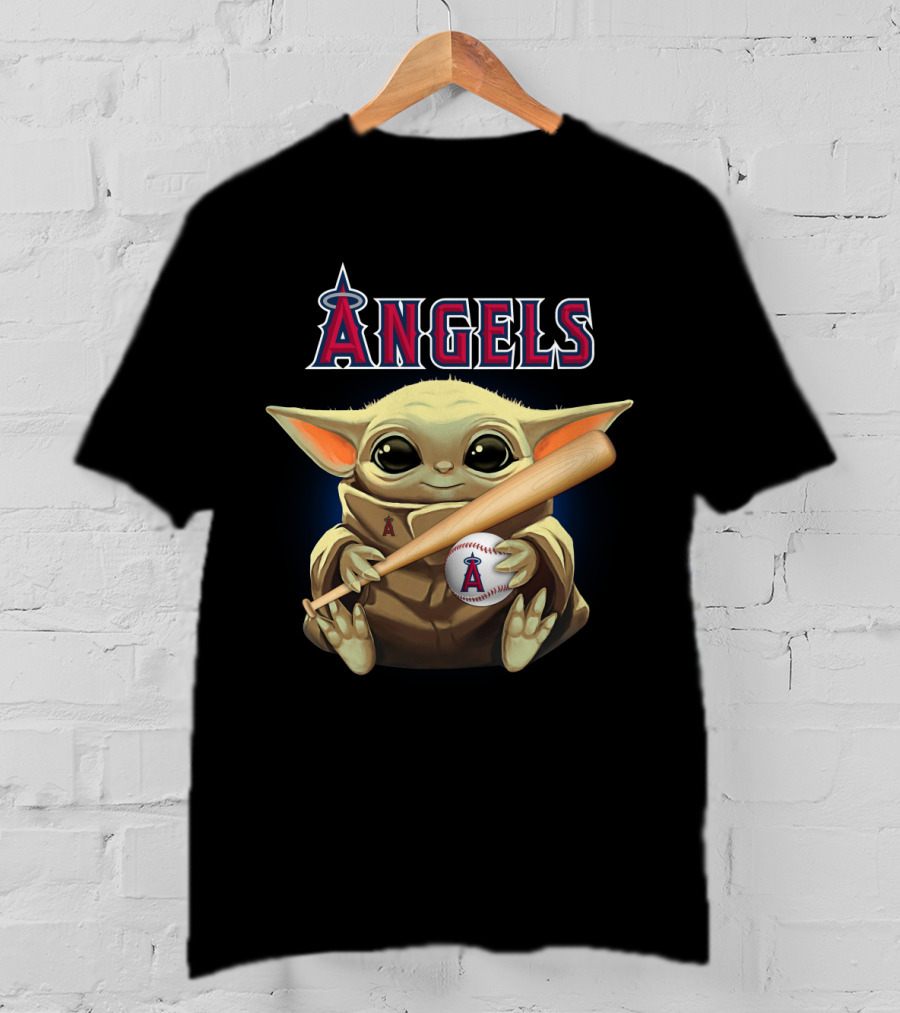 Los Angeles Angels Baby Yoda Baseball Bat Holding T-Shirt