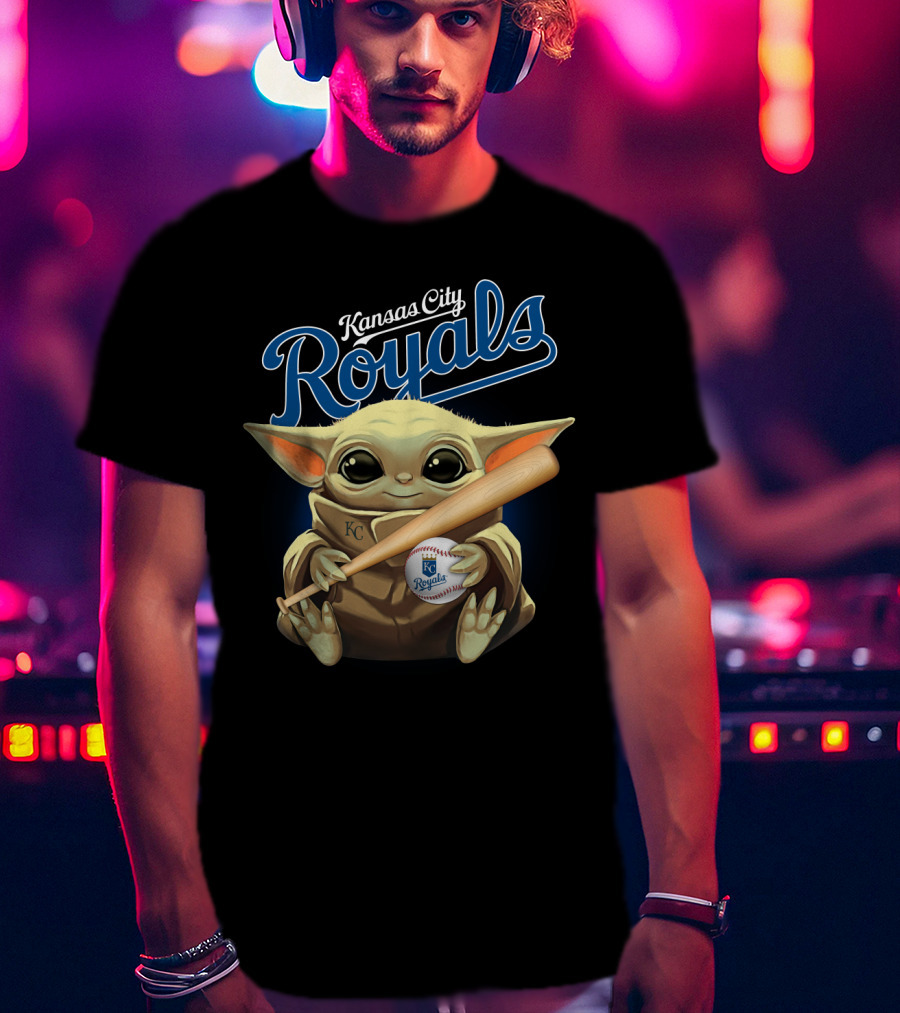 Kansas City Royals Baby Yoda Baseball Bat And Ball T-Shirt