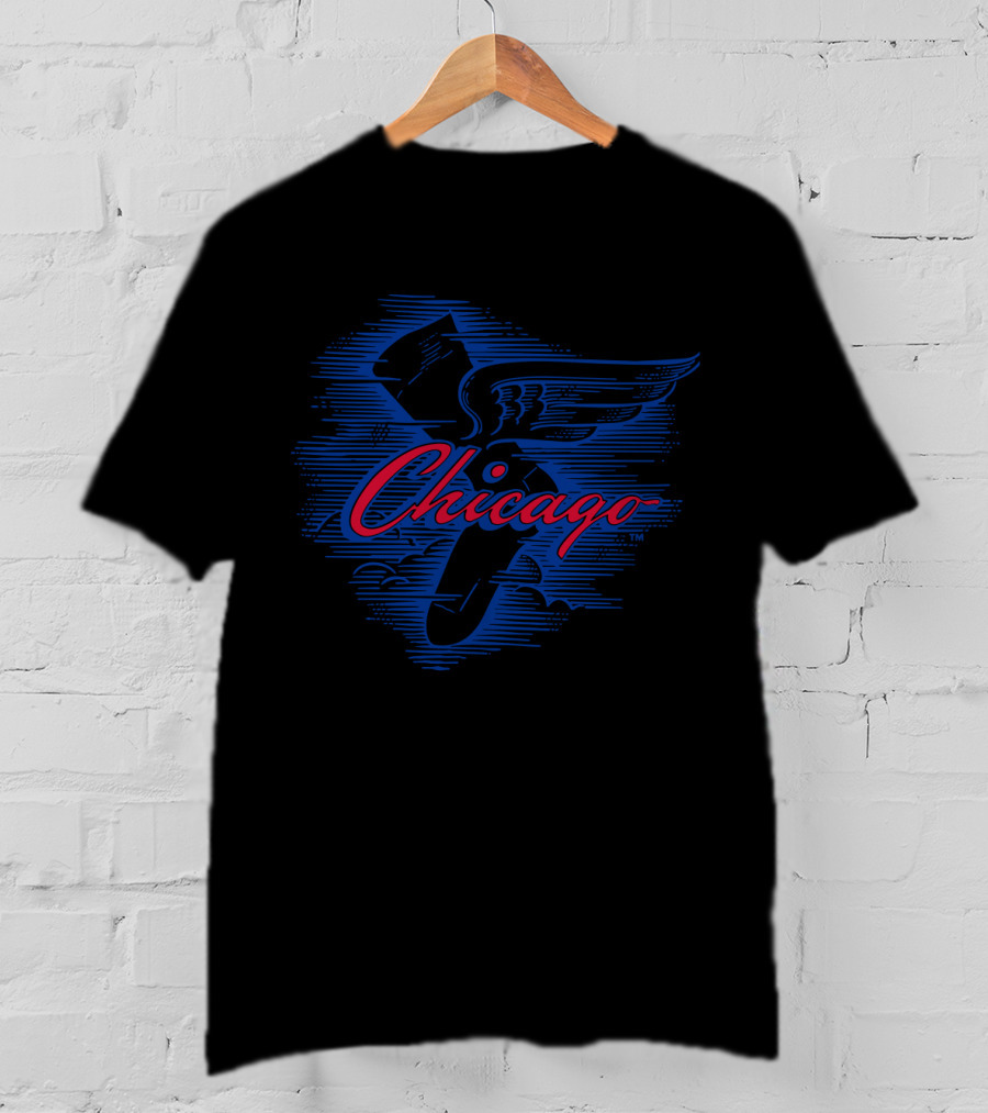 Chicago Winged Shoe In Blue With Red Lettering T-Shirt
